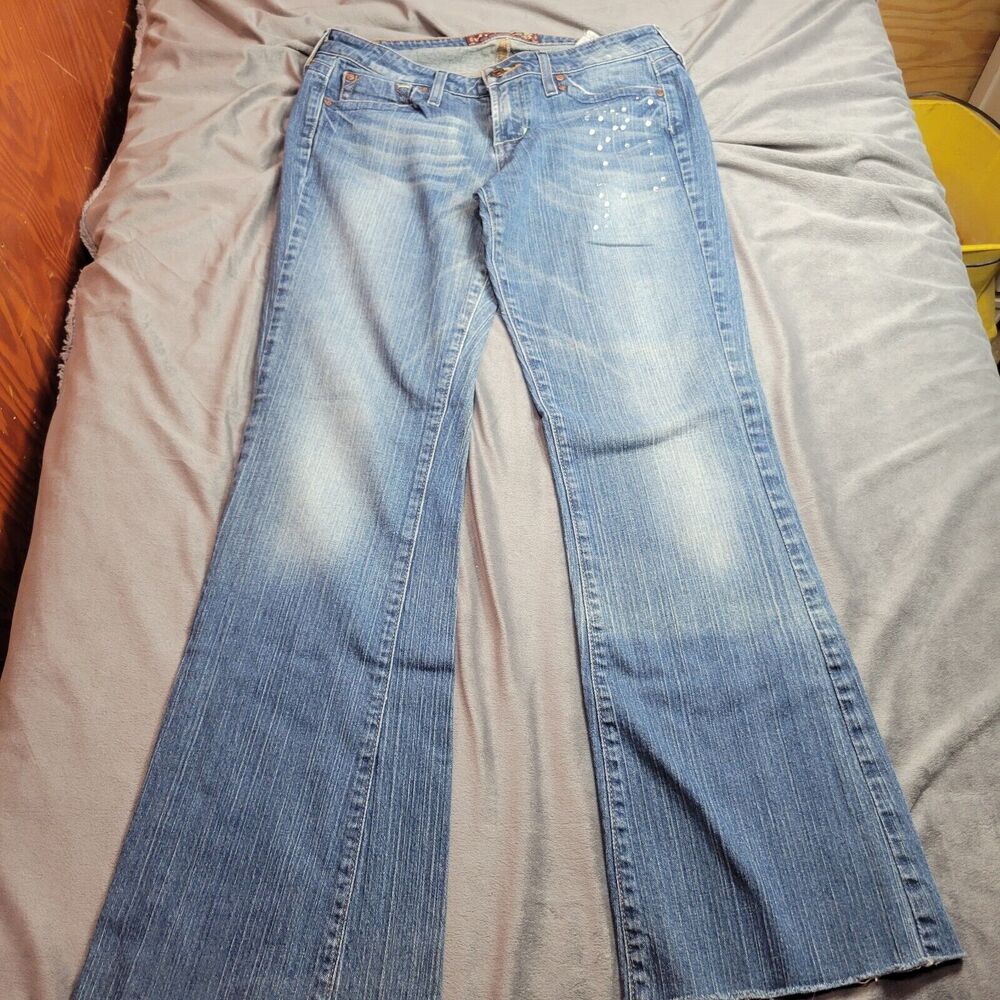 Hint Jeans Womens Size 29 Blue Comfort 30 Cut Off Inseam Boot Cut Distresse Pant